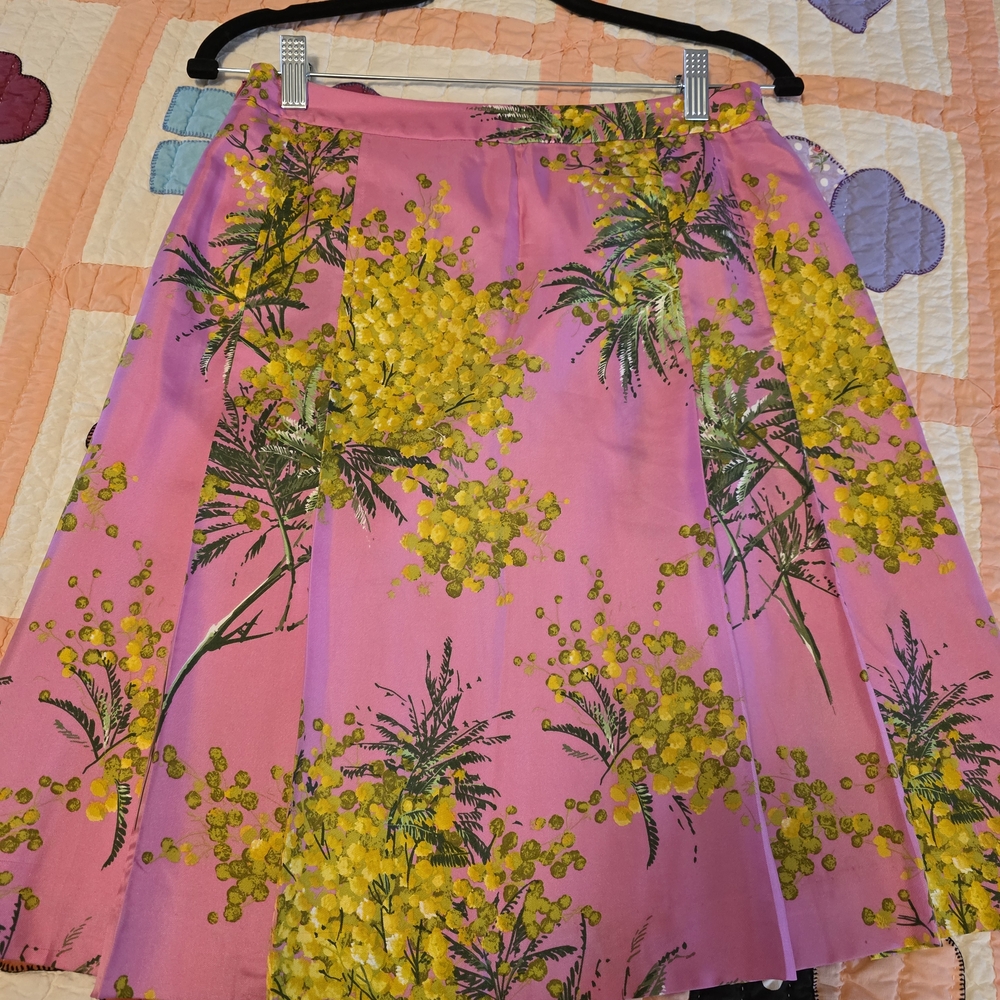 J. Crew Pink and Yellow Floral A-Line Skirt
